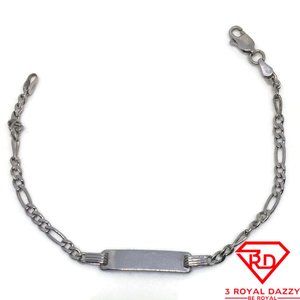 ID label Figaro Chain Bracelet 14k White Gold
